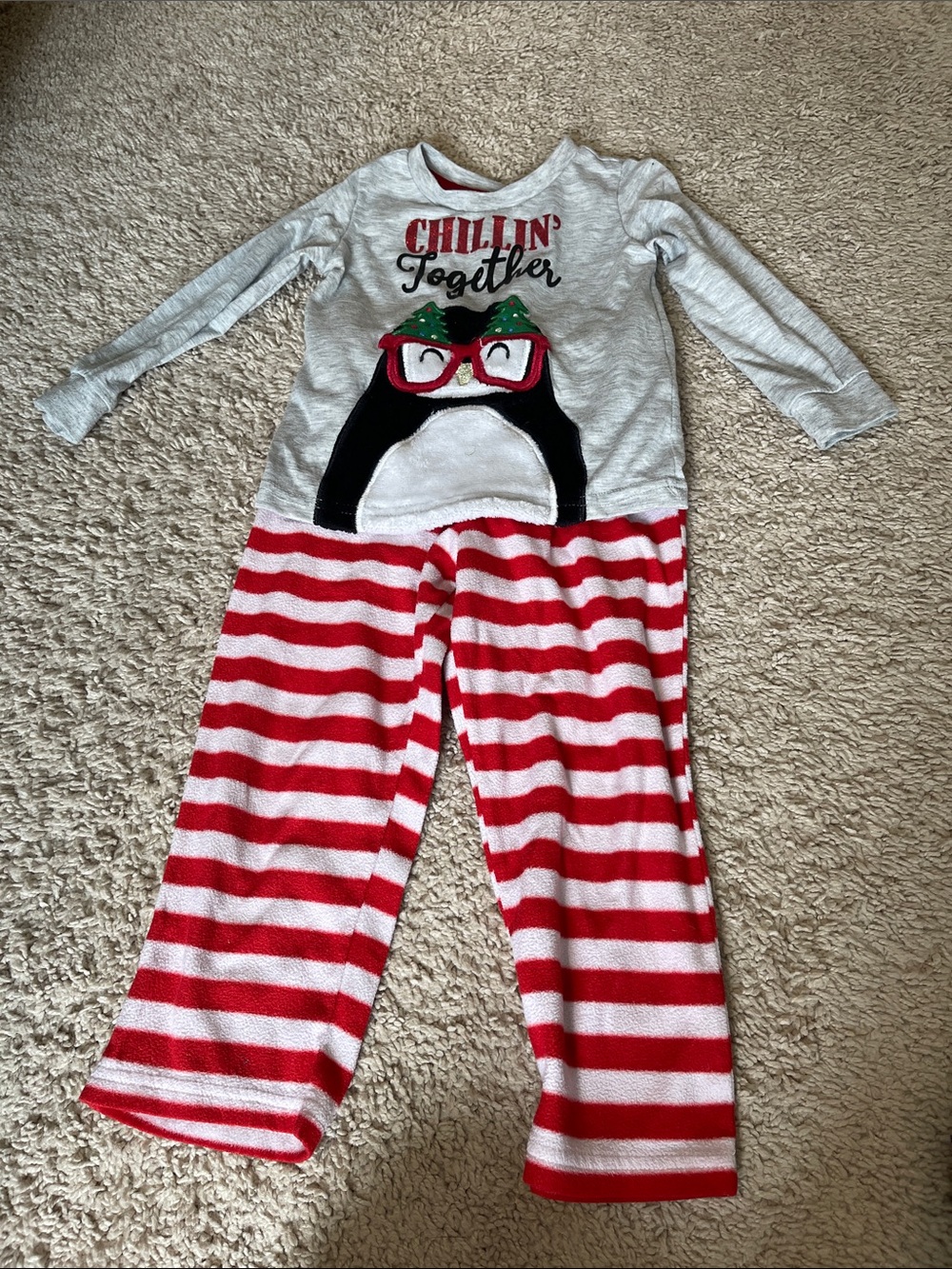 Kids "Chillin' Together" Penguin Holiday Pajama Set - Red & White
